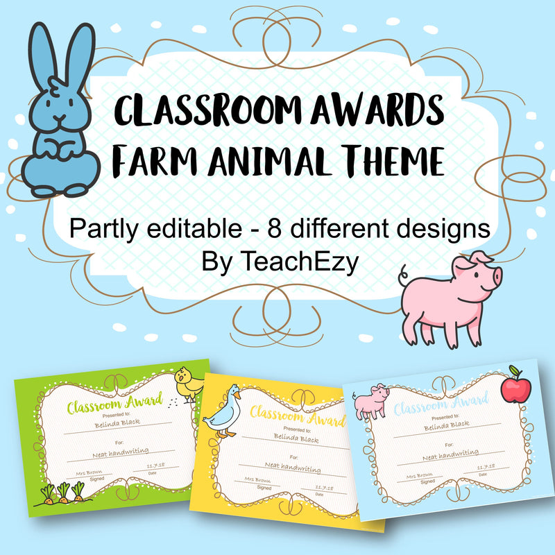 Classroom Awards Farm Animal Theme