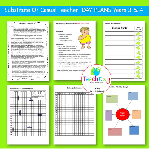 Substitute Teacher Day Plans for Years 3 and 4 (1 week)