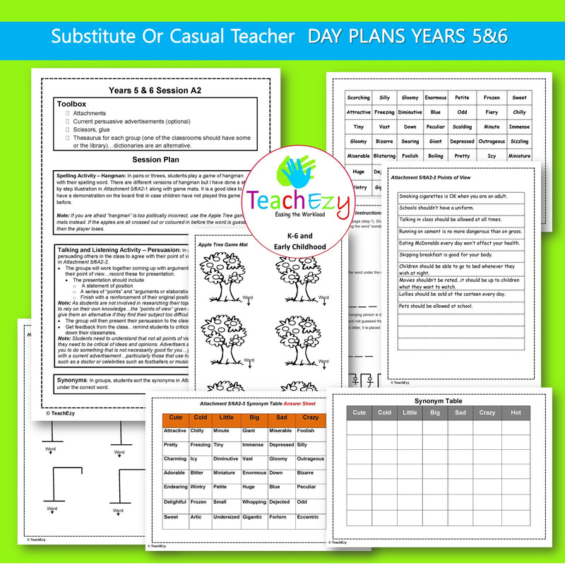 Substitute or Casual Teacher Day Plans Year 5 and 6