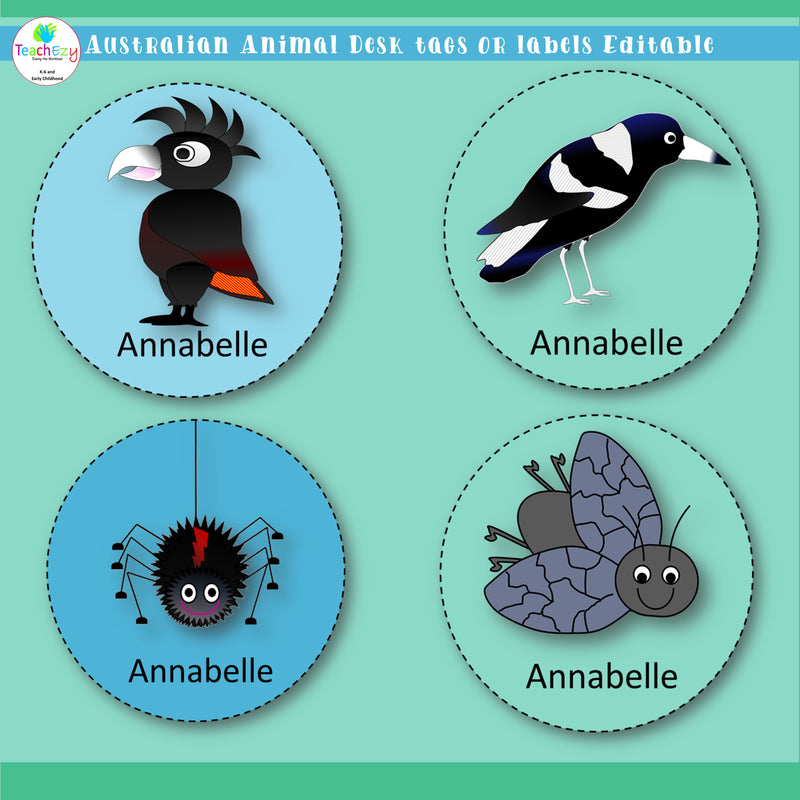 Australian Animal Desk Tags or Labels Editable