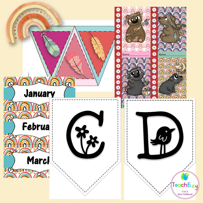 Classroom Décor Boho and Rainbow Design