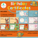 Birthday Certificates Preschool and Kindergarten