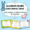 Classroom Awards Farm Animal Theme
