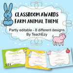 Classroom Awards Farm Animal Theme