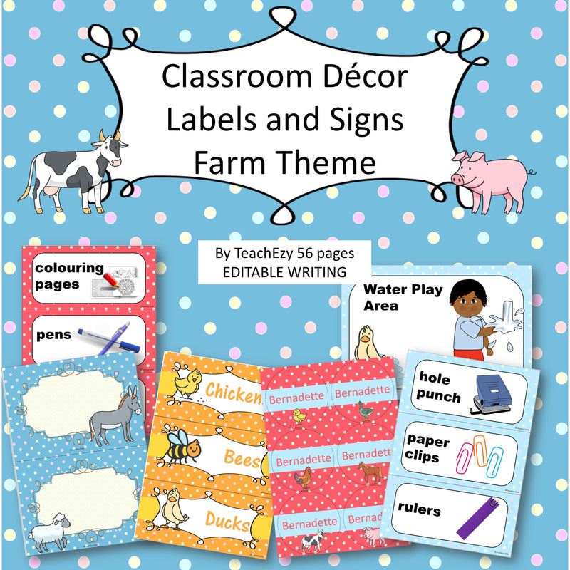 Editable Classroom Labels and Signs Farm Theme