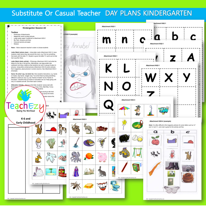 Substitute or Casual Teacher Day Plans Kindergarten