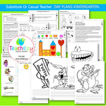Substitute or Casual Teacher Day Plans Kindergarten