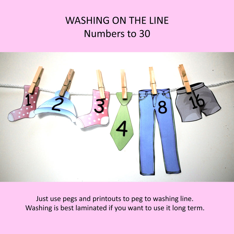 Washing on the Line Numbers to 30 Colour and Black and White