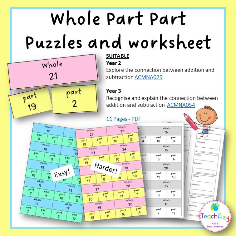 whole part part puzzles and worksheet