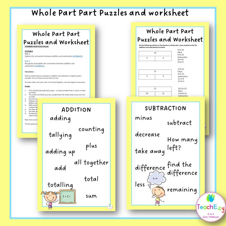 whole part part puzzles and worksheet