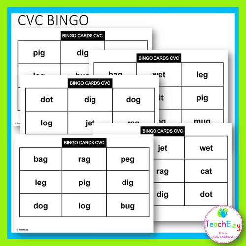 CVC Words Bingo Cards