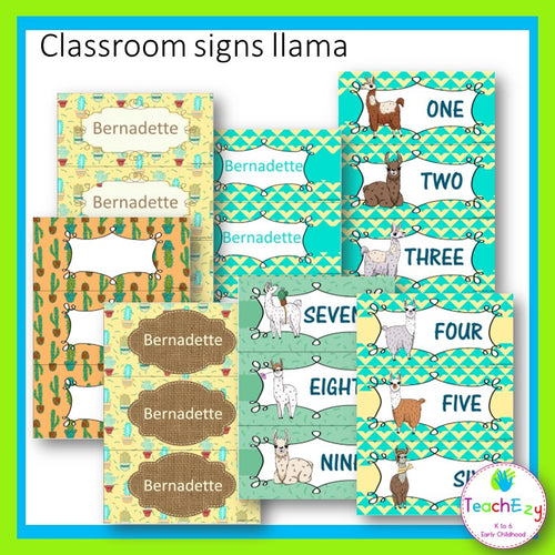 Editable Classroom Labels and Signs Llama Theme