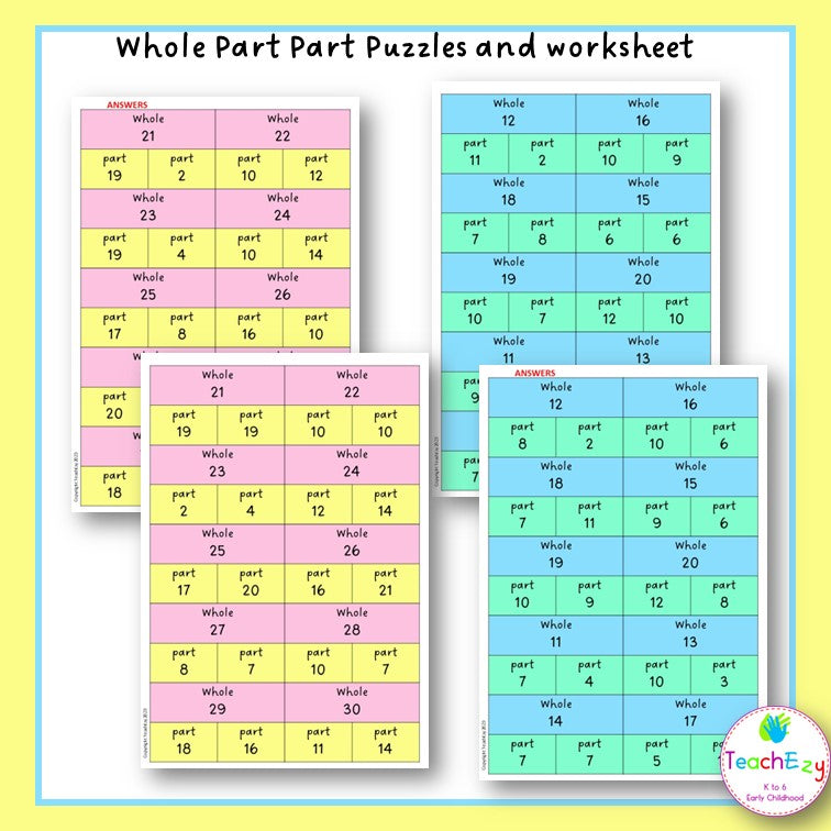 whole part part puzzles and worksheet