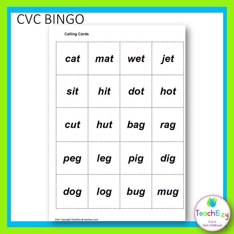 CVC Words Bingo Cards