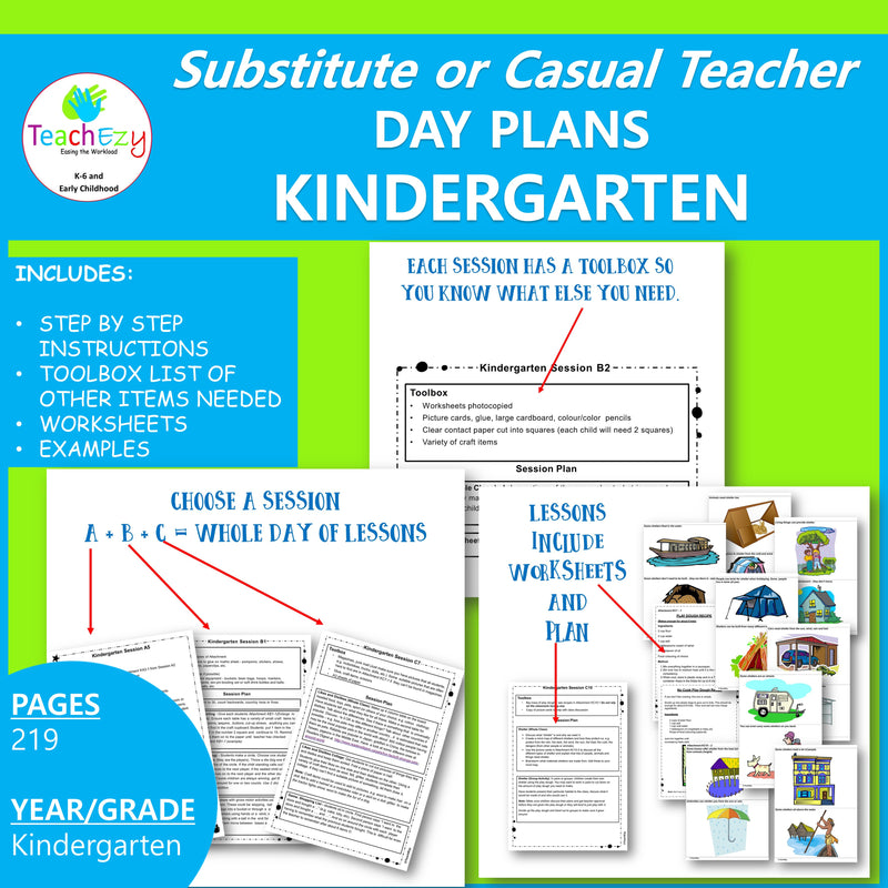 Substitute or Casual Teacher Day Plans Kindergarten