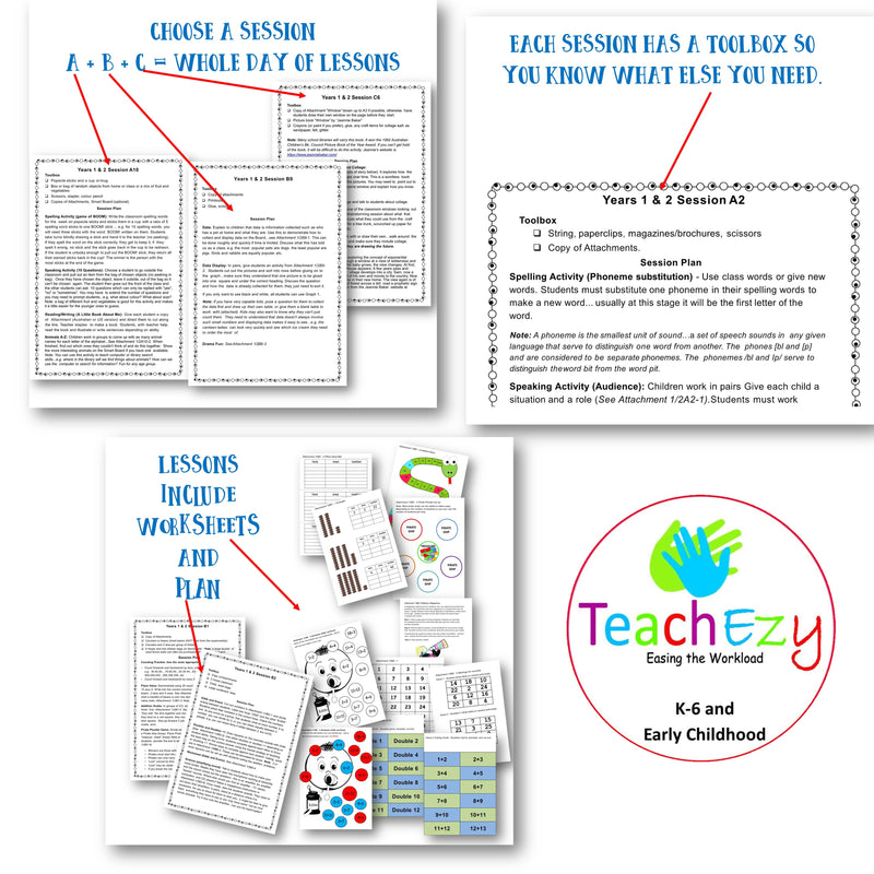 Years 1/2 Day Plans for Substitute Teachers All Sessions