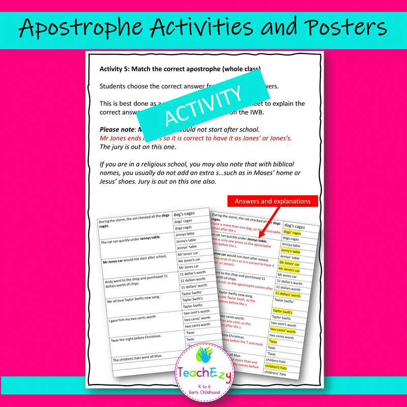 Apostrophe Activities and Posters