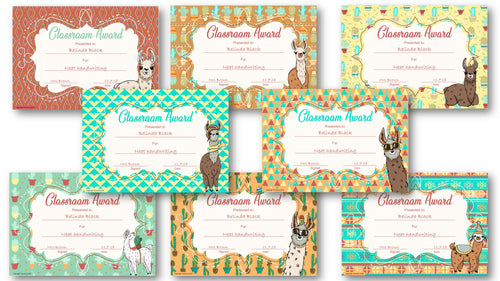 Classroom Awards Llama Theme