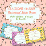 Classroom Awards Feathers and Arrows Theme