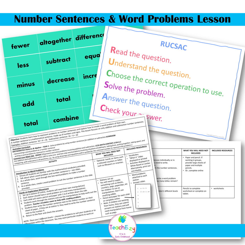 Number Sentences and Word Problems Lesson
