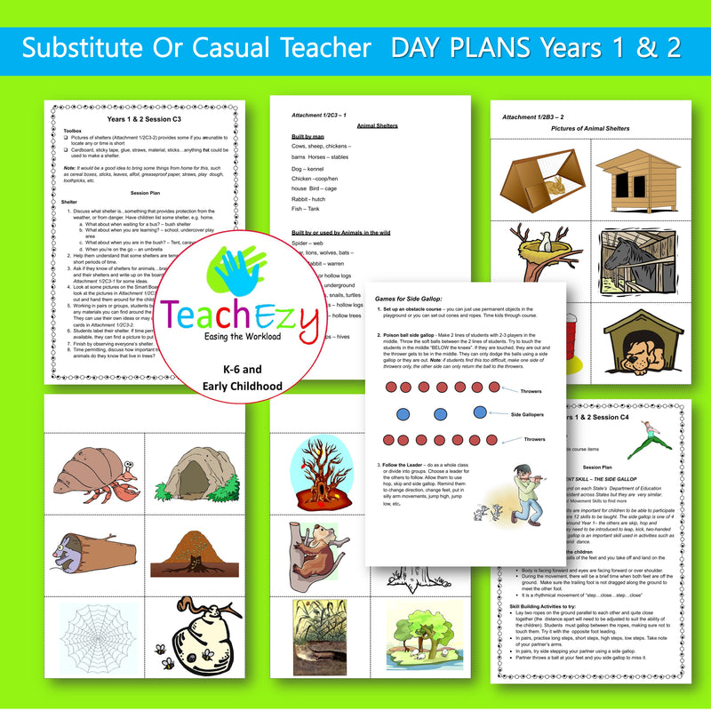 Years 1/2 Day Plans for Substitute Teachers All Sessions