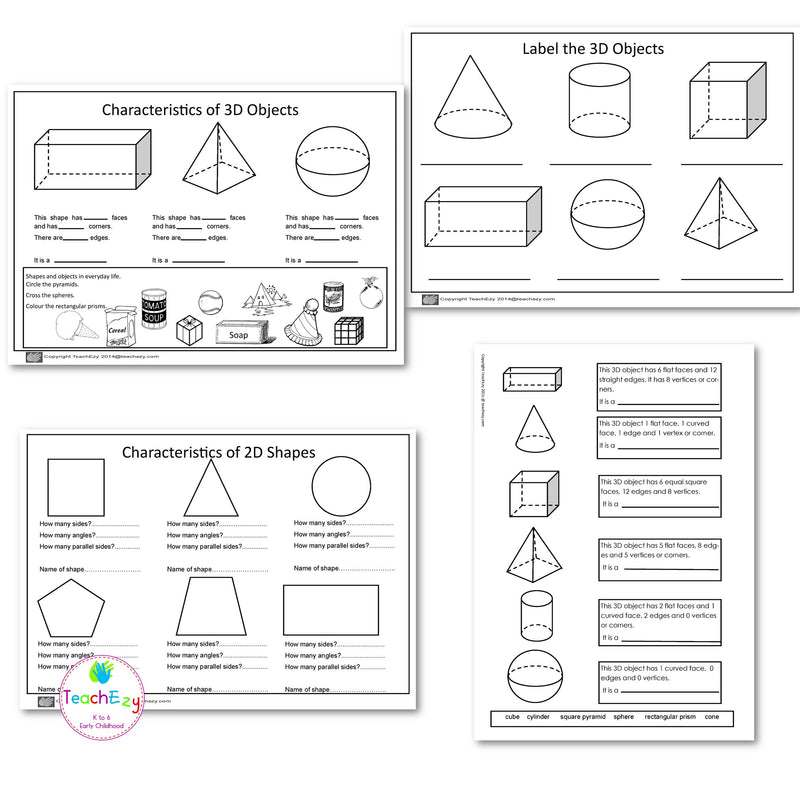 2D Shapes and 3D Objects worksheets