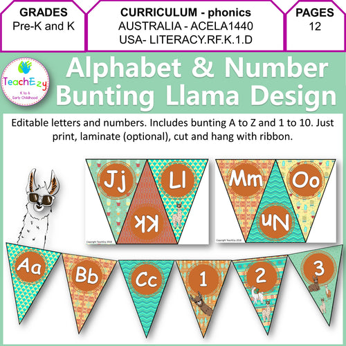 Alphabet and number bunting Llama Design