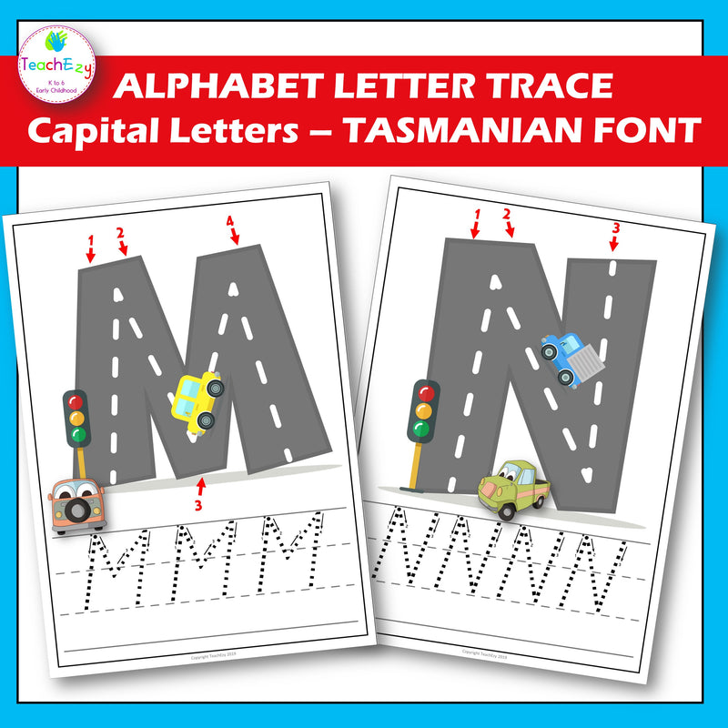 Alphabet Letter Trace Tasmanian Font