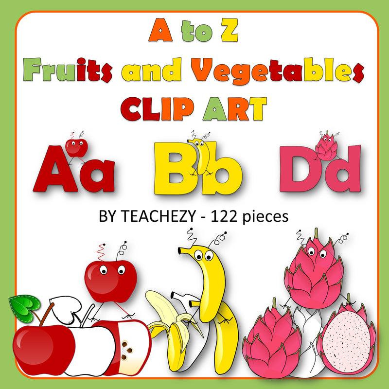 A to Z Fruits and Vegetables Clip Art Pack personal and commercial use