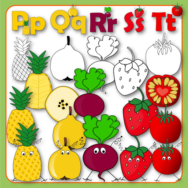 A to Z Fruits and Vegetables Clip Art Pack personal and commercial use