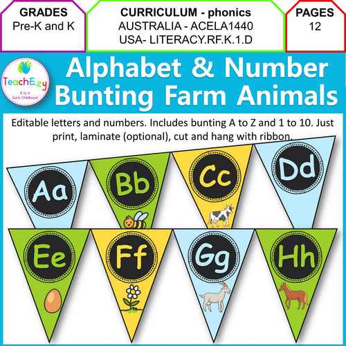 Alphabet and Number Bunting Farm Design